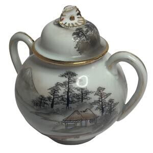 Hand Painted Made Japan Scenic Japanese Hut Forest Small Teapot Hairline Crack